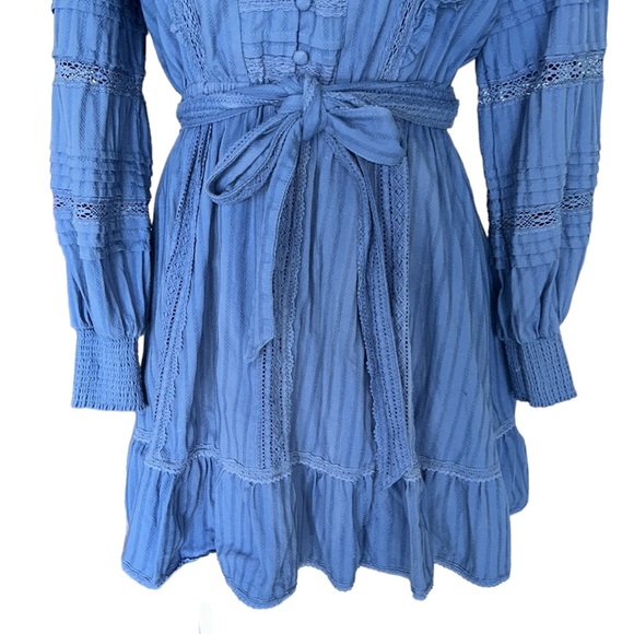 Allison NY Piper Lace Ruffle Tie Waist Mini Dress - Provincial Cornflower Blue S - Picture 6 of 14